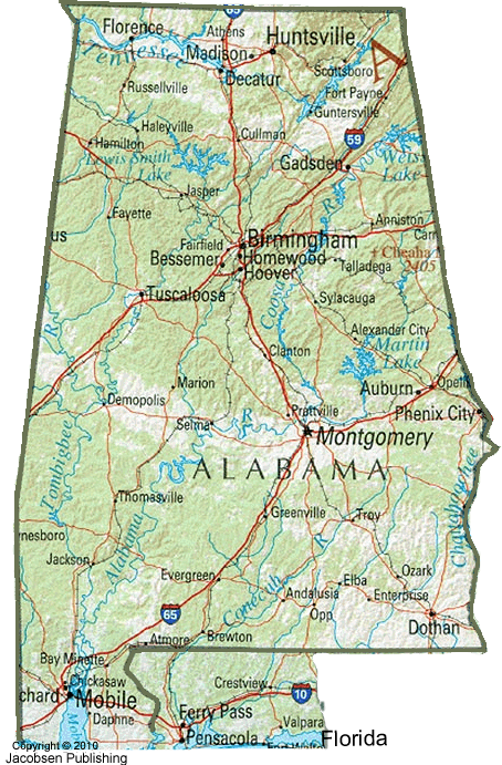 Alabama Shaded Relief Map