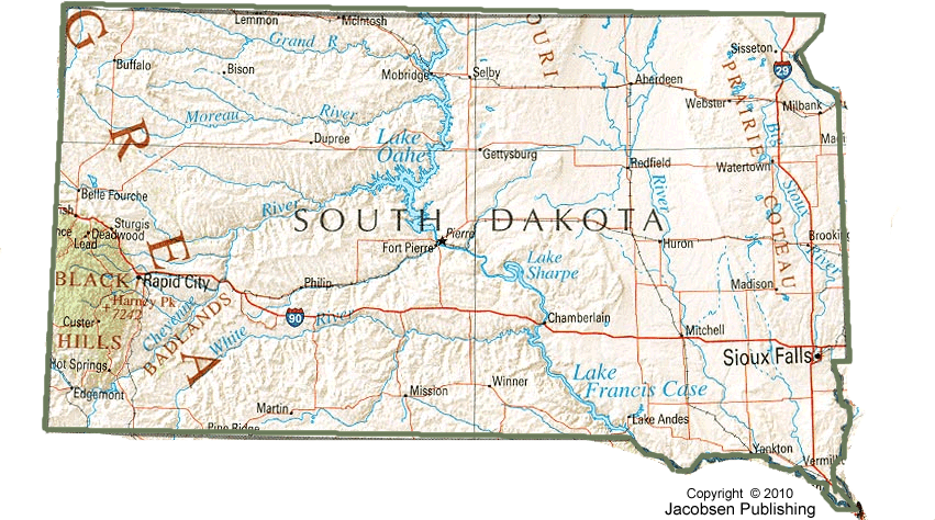 South Dakota Shaded Relief Map